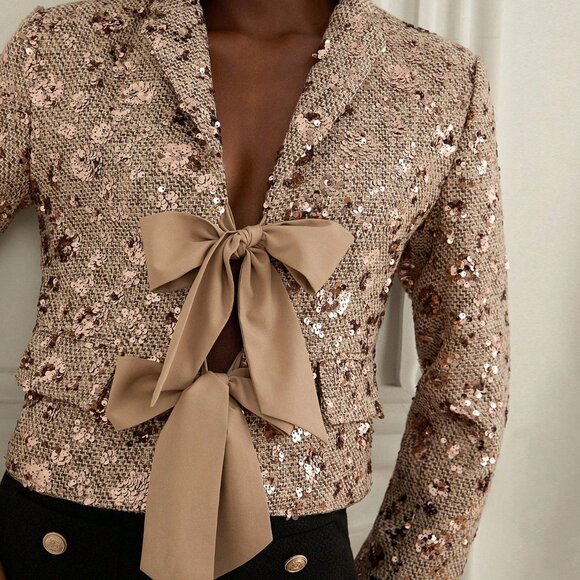 Multicolor Party Women's Tweed Short Jacket - Picture 4 of 6